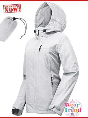 Packable Waterproof Rain Jacket with Hood Mesh Lined Armpit Vents